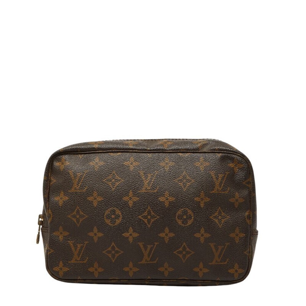 Louis Vuitton Monogram Trousse Toilette Pouch Clutch Brown Leather